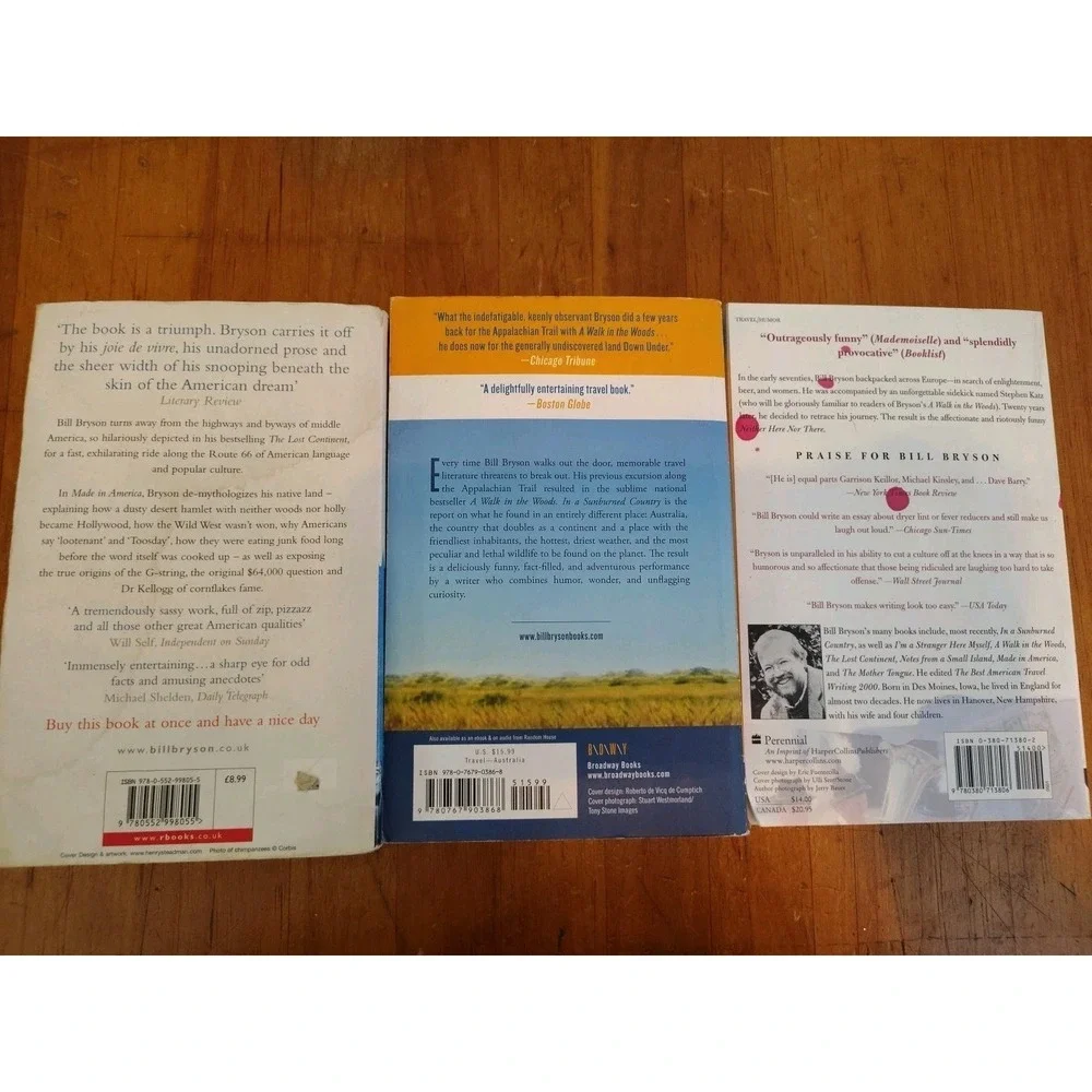 Bill Bryson Book Lot 3 Travel‎ Memoir Sunburned Country Made in America Europe